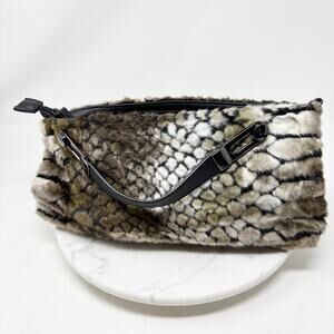 Sondra Roberts Squared Faux‎ Animal Print Fur Clutch Top Handle Bag Full Zip